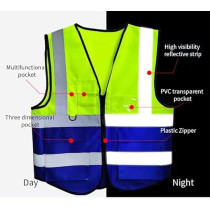 Yu Well Reflective Safety Vests High Visibility Breathable Day Night Warning Jacket With Zipper And 5 Pockets For Construction, Traffic, Cycling Safety, Pack Of 10