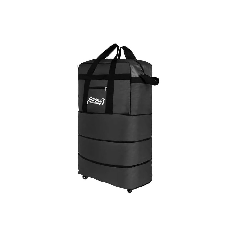 Yu Well Expandable Rolling Duffle Bag Wheeled Luggage Foldable Suitcase, Duffle Bag/Wheels, Black, Large/3 Layer