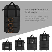 Yu Well Expandable Rolling Duffle Bag Wheeled Luggage Foldable Suitcase, Duffle Bag/Wheels, Black, Large/3 Layer