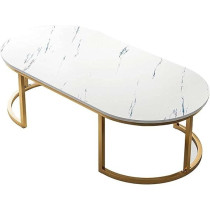 Yu Well Coffee Table Sofa Side Table Center Table For Living Room, Modern Simple Coffee Cocktail Table With Gold Metal Frame, For Office, Dining/Tea Room, White, 100 x 50 x 45Cm