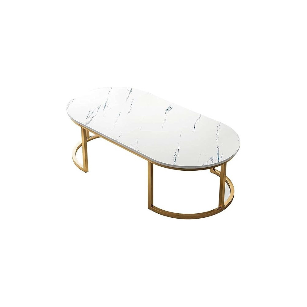 Yu Well Coffee Table Sofa Side Table Center Table For Living Room, Modern Simple Coffee Cocktail Table With Gold Metal Frame, For Office, Dining/Tea Room, White, 100 x 50 x 45Cm