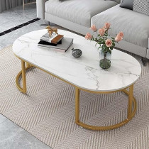 Yu Well Coffee Table Sofa Side Table Center Table For Living Room, Modern Simple Coffee Cocktail Table With Gold Metal Frame, For Office, Dining/Tea Room, White, 100 x 50 x 45Cm
