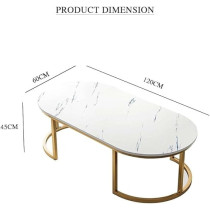Yu Well Coffee Table Sofa Side Table Center Table For Living Room, Modern Simple Coffee Cocktail Table With Gold Metal Frame, For Office, Dining/Tea Room, White, 120 x 60 x 45Cm
