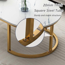 Yu Well Coffee Table Sofa Side Table Center Table For Living Room, Modern Simple Coffee Cocktail Table With Gold Metal Frame, For Office, Dining/Tea Room, White, 120 x 60 x 45Cm
