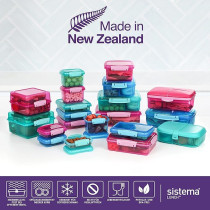 Sistema Flat Lunch Box With Contrasting Clips Pack Of 3, Multicolour