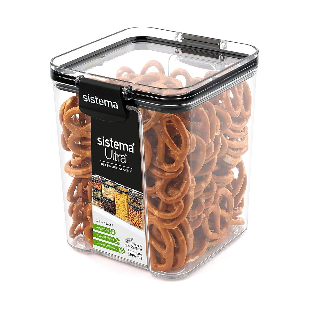 Sistema Ultra Square Canister With Locking Clips 920ml, Clear/Black