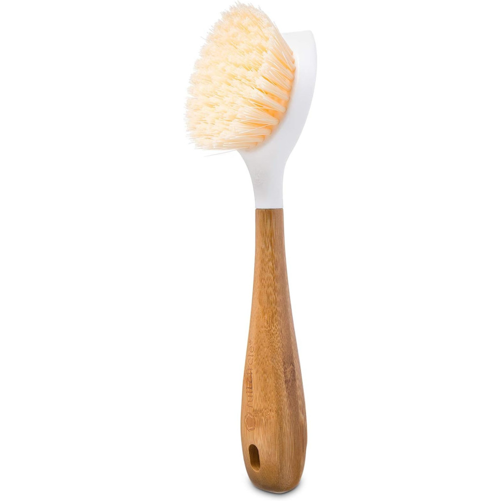 Full Circle Be Good Kitchen Dish Brush With Bamboo Handle, White