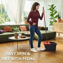 Vileda Easy Wring And Clean Spin Mop And Bucket Set With Foot Pedal, Grey/Red