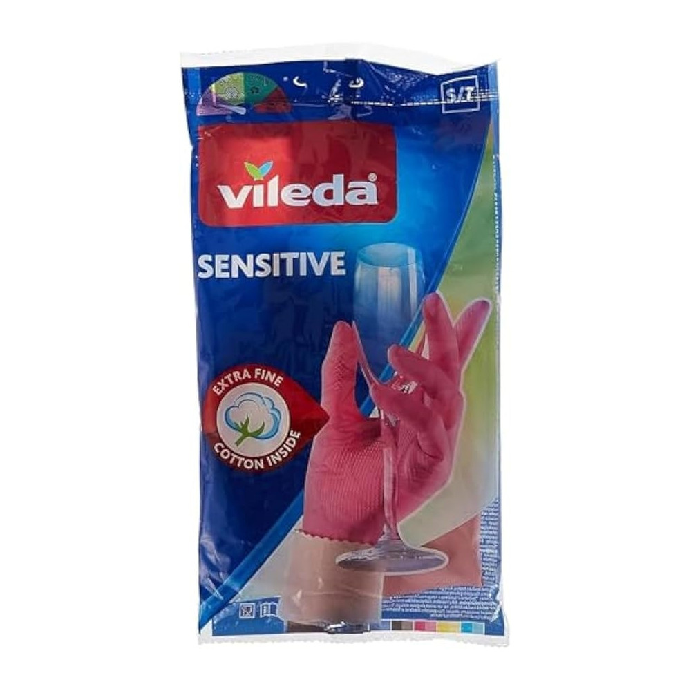 Vileda Sensitive Extra Fine Small Reuasable Hand Gloves With Comfortable Fit, Pink