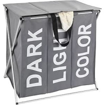 Wenko Laundry Bin TrioÃ‚Â With 3 Compartments And Cover, Grey