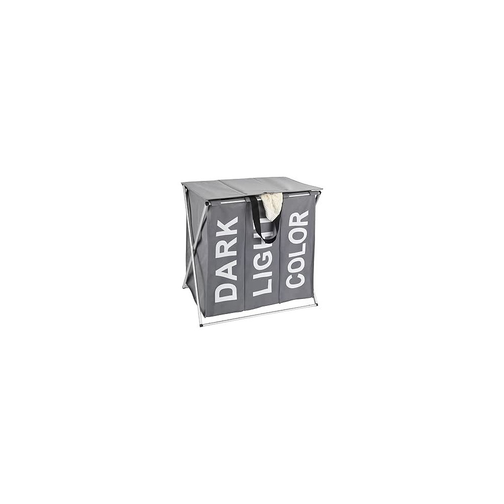 Wenko Laundry Bin Trio With 3 Compartments And Cover, Grey