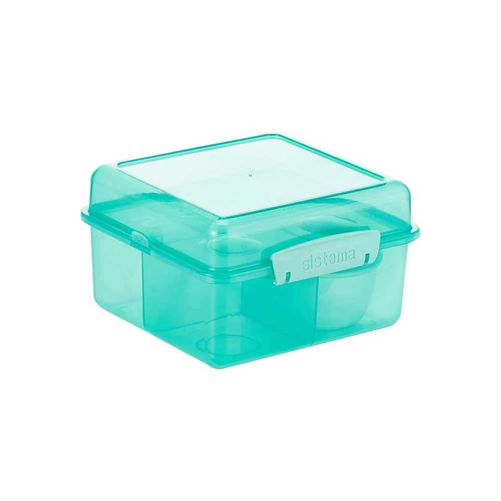 Sistema Cube Lunch Box Compartments With Yogurt Jar 2L, Green