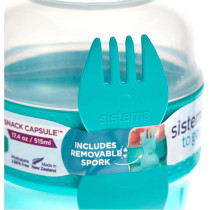Sistema Snack Capsule Storage Containers With Spork, Aqua Blue
