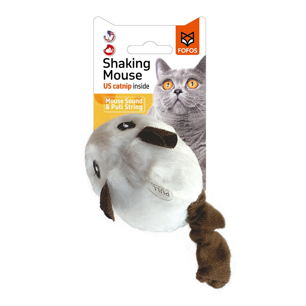 FOFOS Pull String And Sound Chip White Shaking Mouse Cat Toy