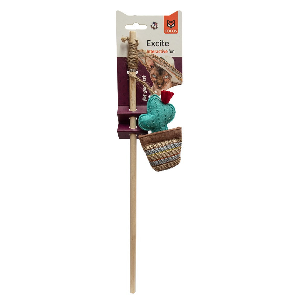 FOFOS Red Flower Cactus Wand Cat Toy Lightweight, Beige