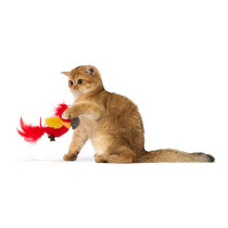 FOFOS Sound Chip Parrot with Catnip Balls Cat Toy, Red