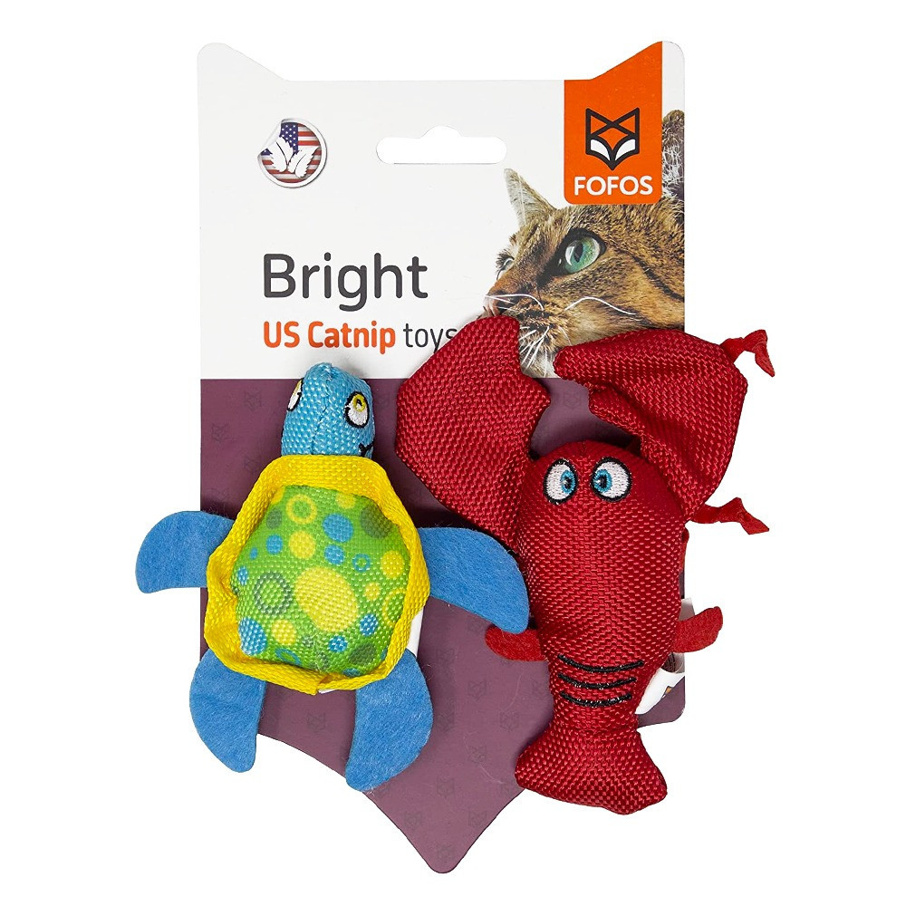FOFOS Turtle And Lobster with Catnip Cat Toy, Red/Blue