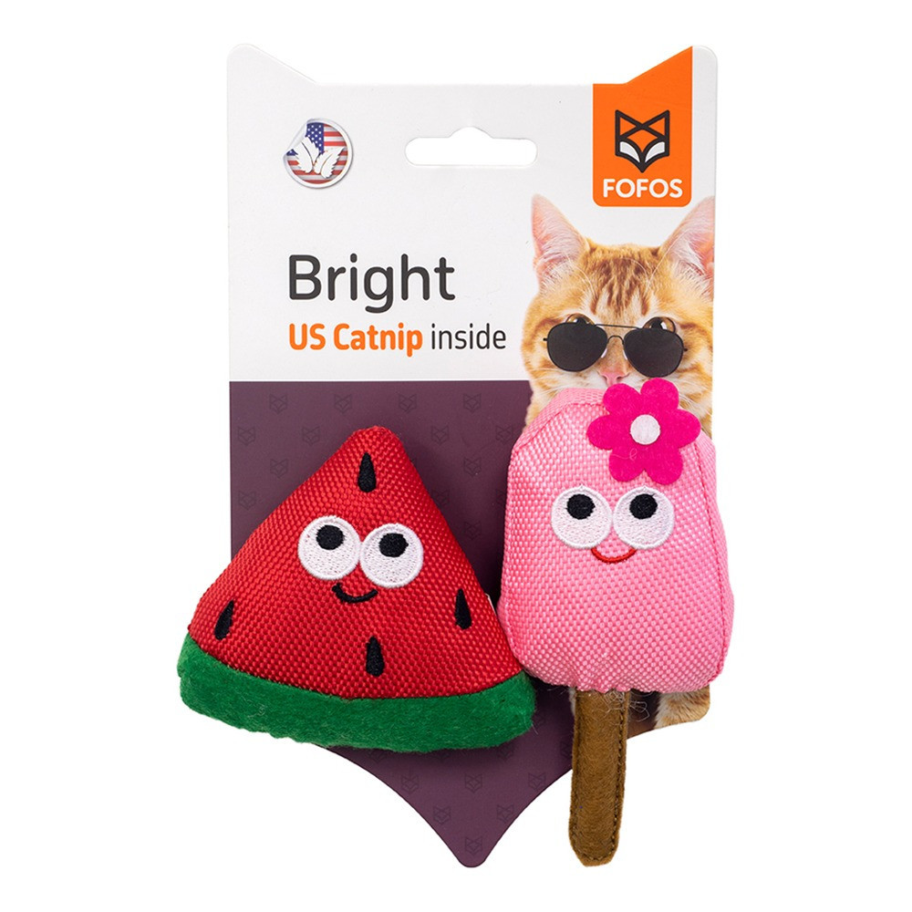 FOFOS Watermelon And Popsicle with Catnip Cat Toy, Red/Pink