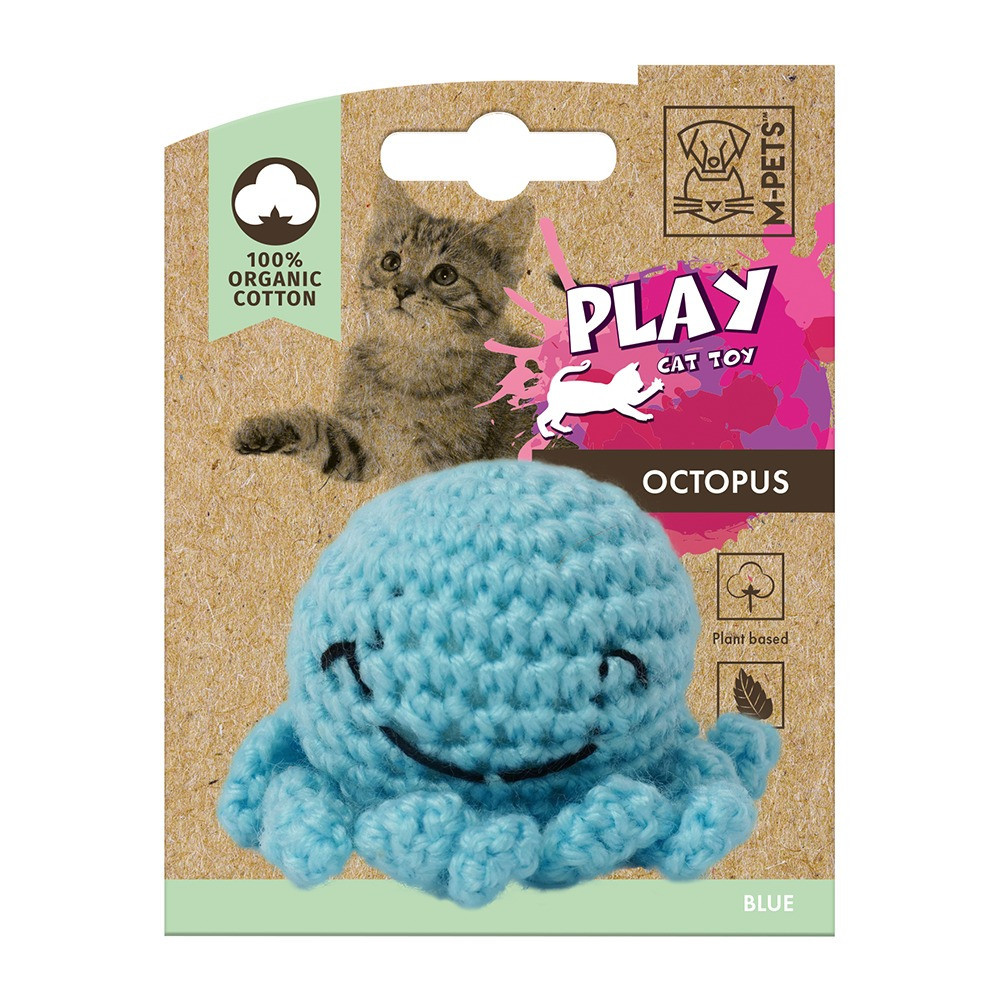 M-Pets Octopus Organic Cotton Cat Toy Soft, Blue