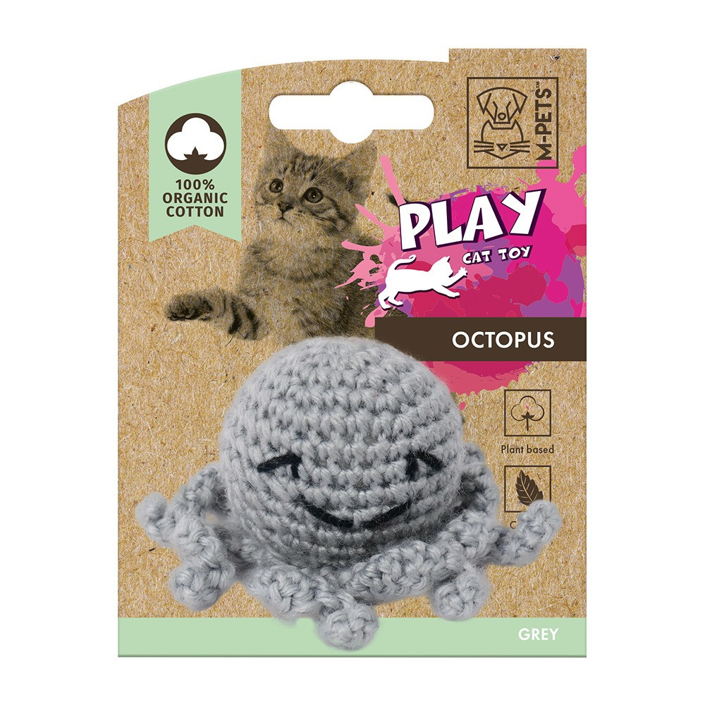 M-Pets Octopus Organic Cotton Cat Toy Soft, Grey