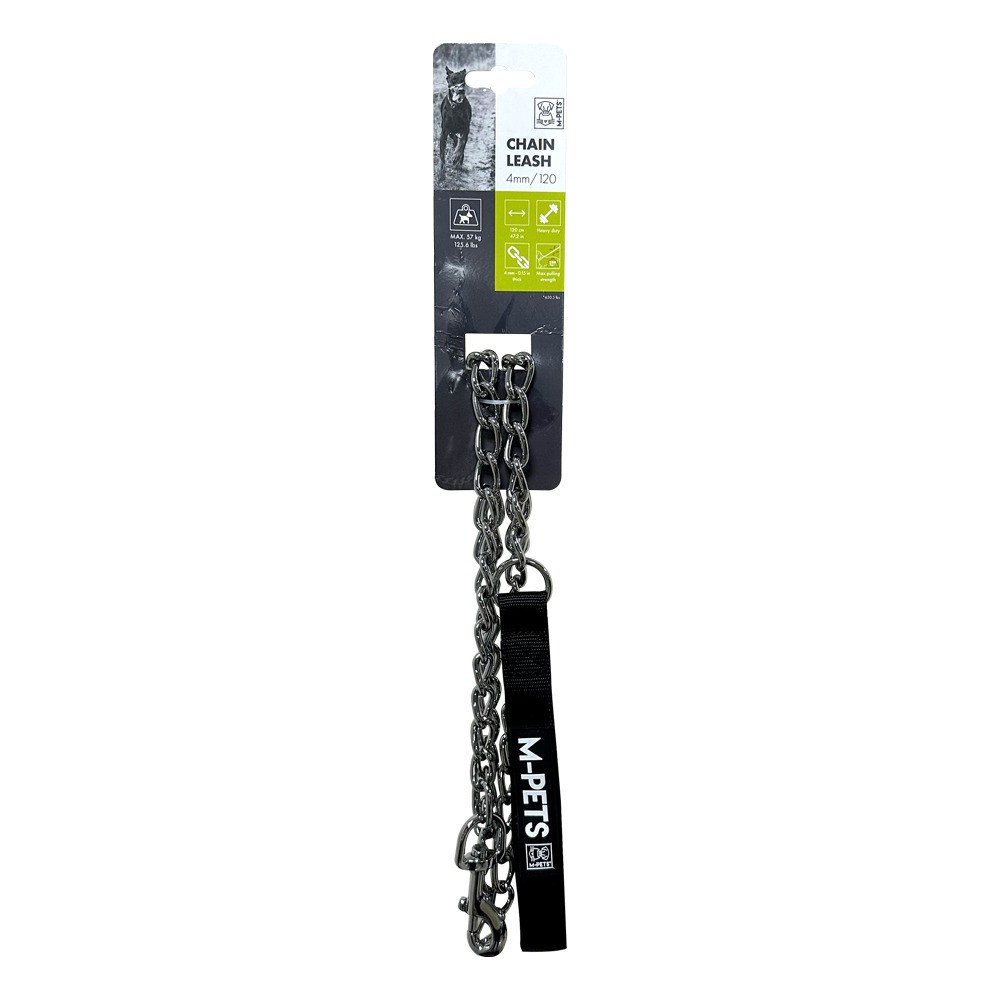 M-Pets Chain Leash For Dog Padded Handle, 4 mm/120cm, Silver
