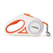 M-Pets Flash Retractable Leash For Dog, White And Orange, Small (16 x 9 x 4.5 cm – 3m)