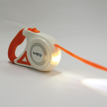 M-Pets Flash Retractable Leash For Dog, White And Orange, Small (16 x 9 x 4.5 cm – 3m)