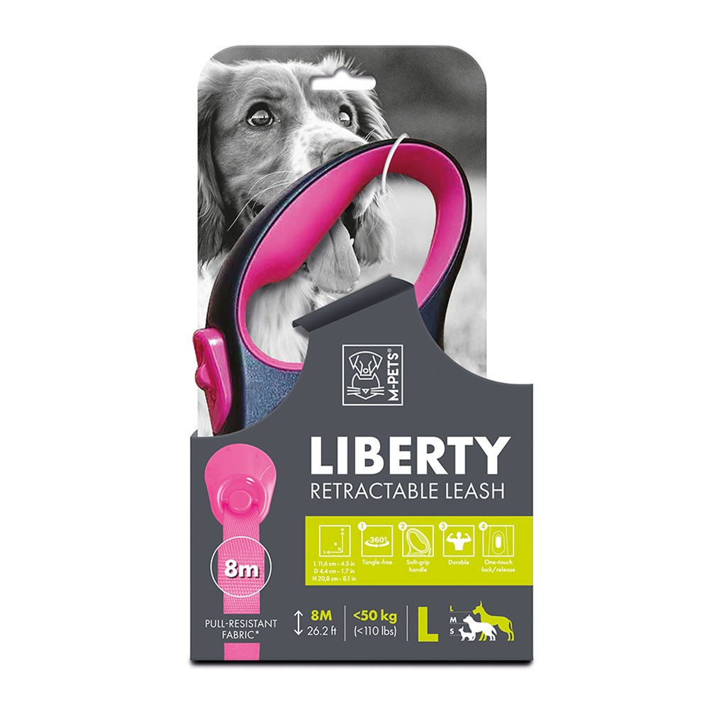 M-Pets Liberty Dog Retractable Leash For Dog, Pink, Large (20.8 x 11.6 x 4.4 cm)