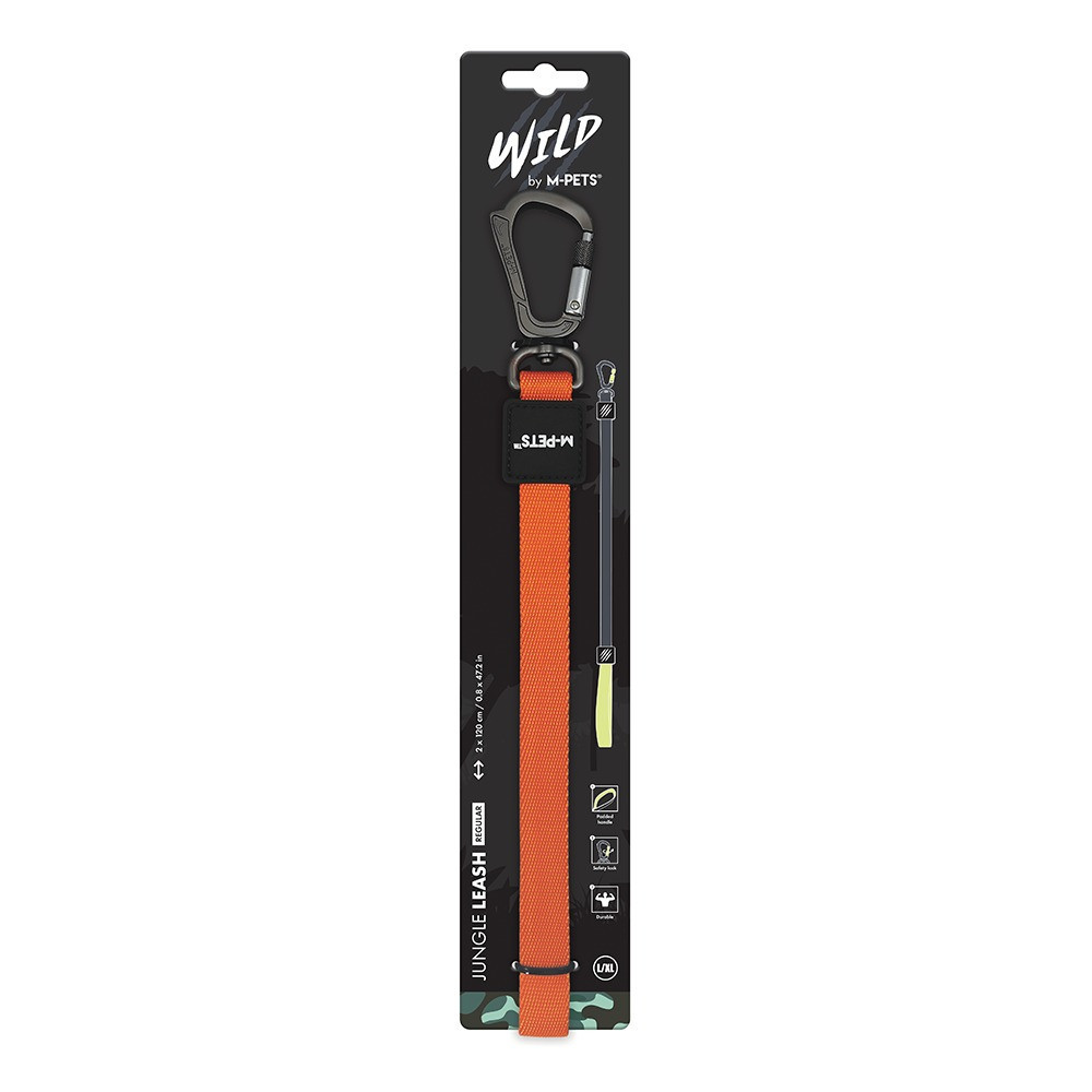 M-Pets Wild Jungle Leash Regular For Dog, Orange, Large-XL (2 x 120 cm)