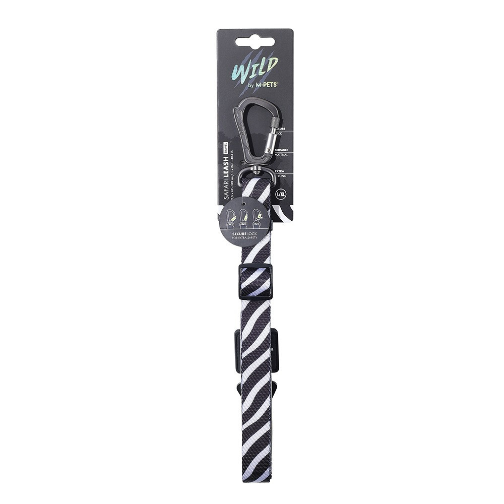 M-Pets Wild Safari Leash Travel For Dog, Black/White, Large-XL (2.5 x 69-102 cm)