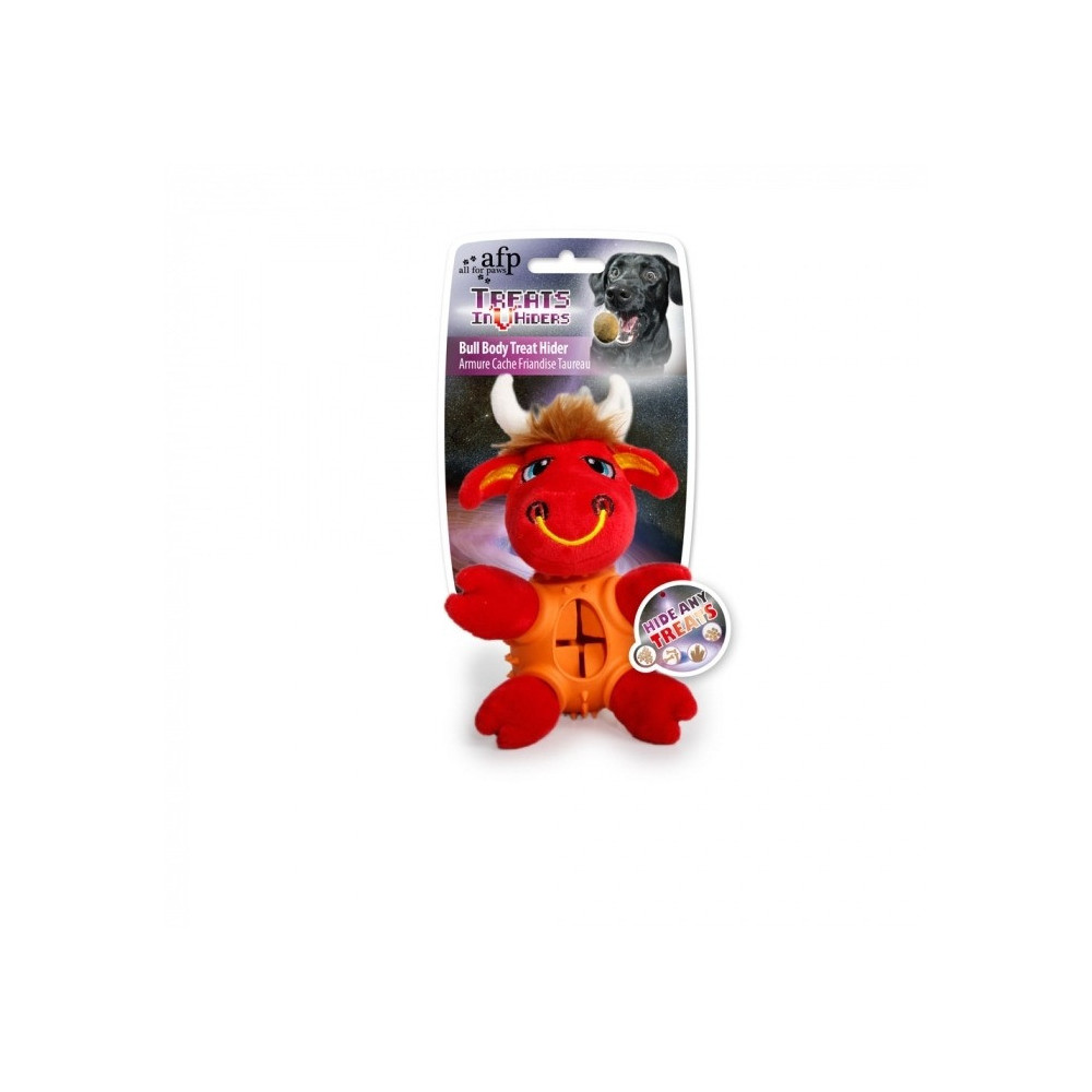 All For Paws Dog Treat Hider Bull Body Plush Toy, Red And Orange