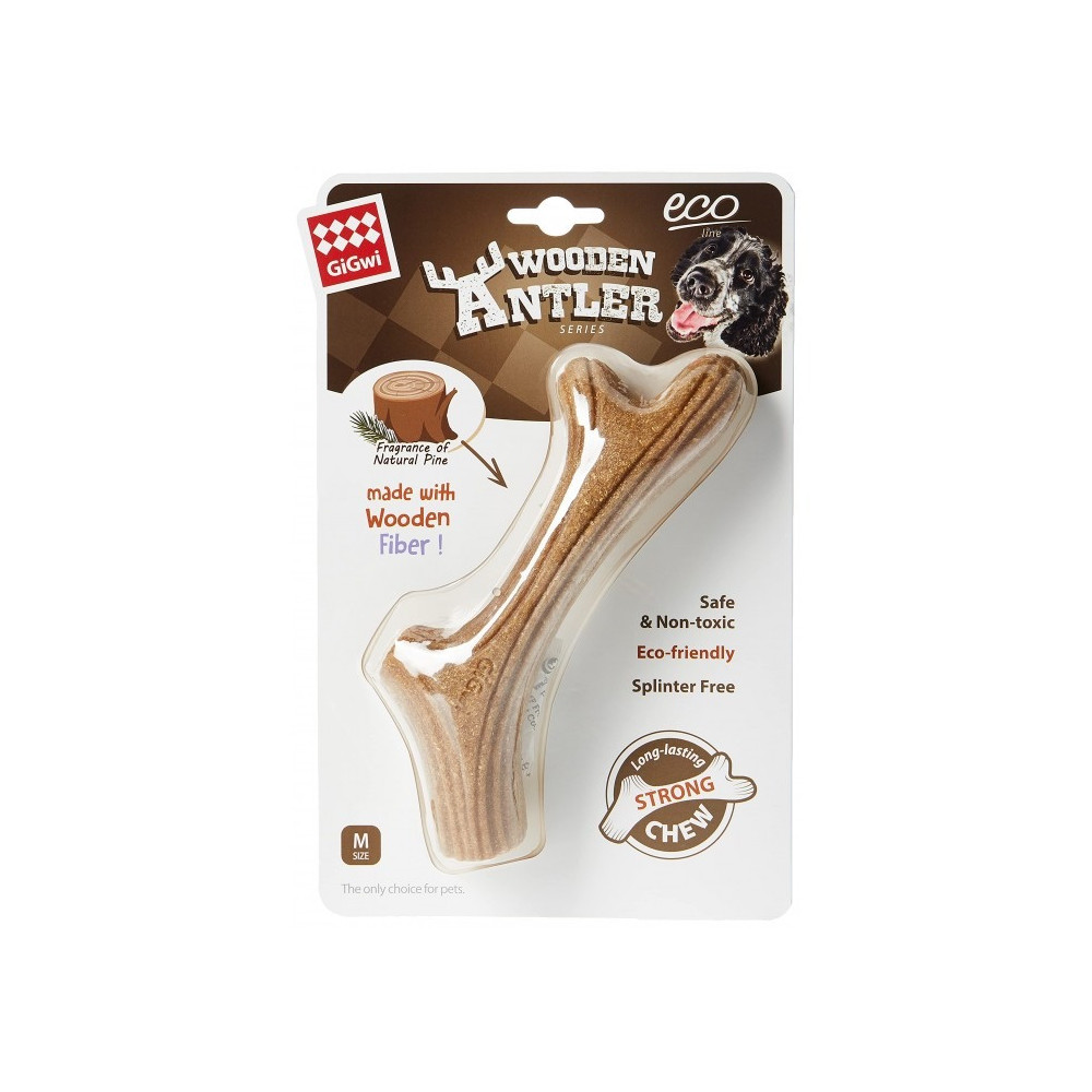 Gigwi Dog Chew Wooden Antler With Natural Wood And Synthetic Material