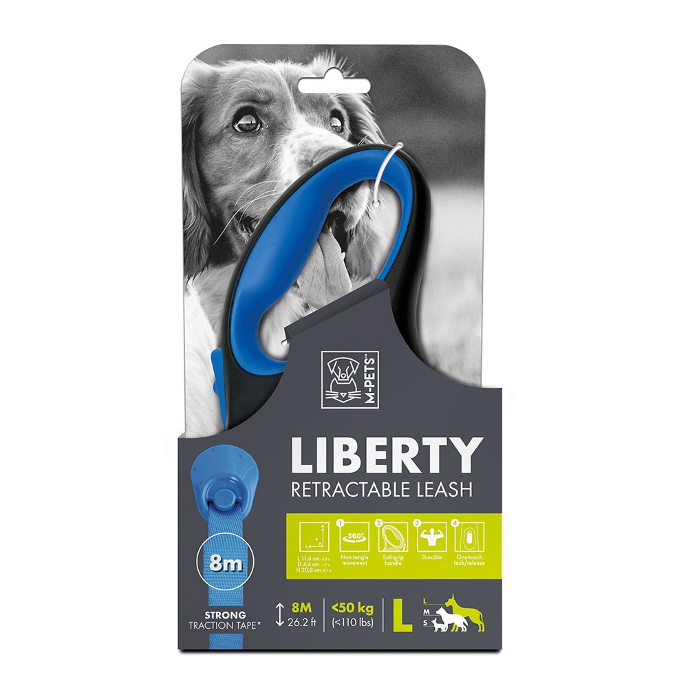 M-Pets Liberty Dog Retractable Leash, Blue, Large (20.8 x 11.6 x 4.4 cm)