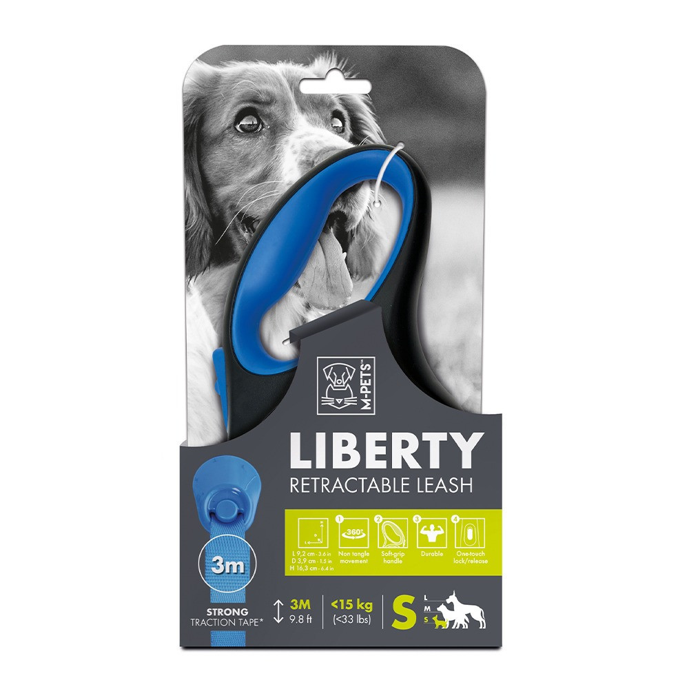 M-Pets Liberty Dog Retractable Leash, Blue, Small (16.3 x 9.2 x 3.9 cm)