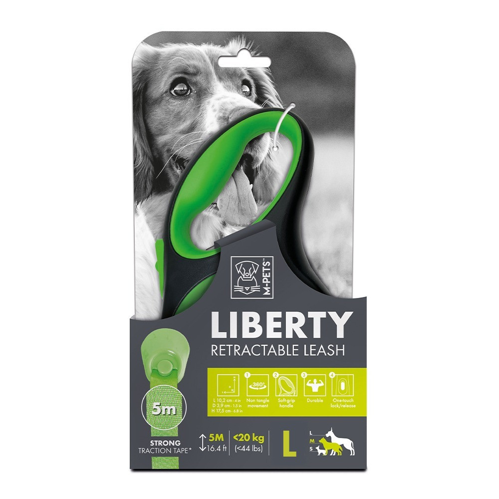 M-Pets Liberty Dog Retractable Leash, Green, Large (20.8 x 11.6 x 4.4 cm)