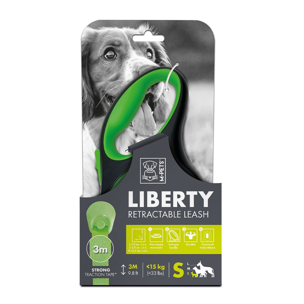 M-Pets Liberty Dog Retractable Leash, Green, Small (16.3 x 9.2 x 3.9 cm)