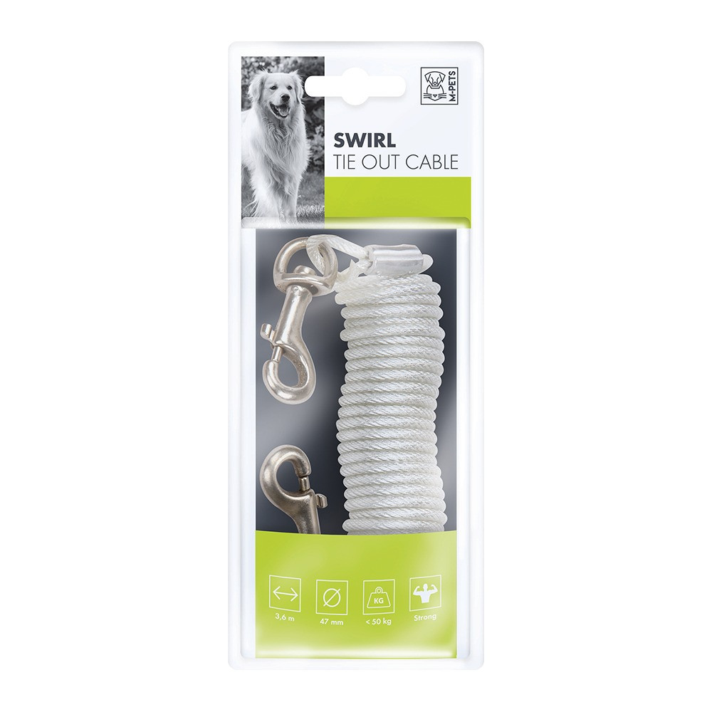 M-Pets Swirl Tie Out Cable For Dog, White, 3.6m