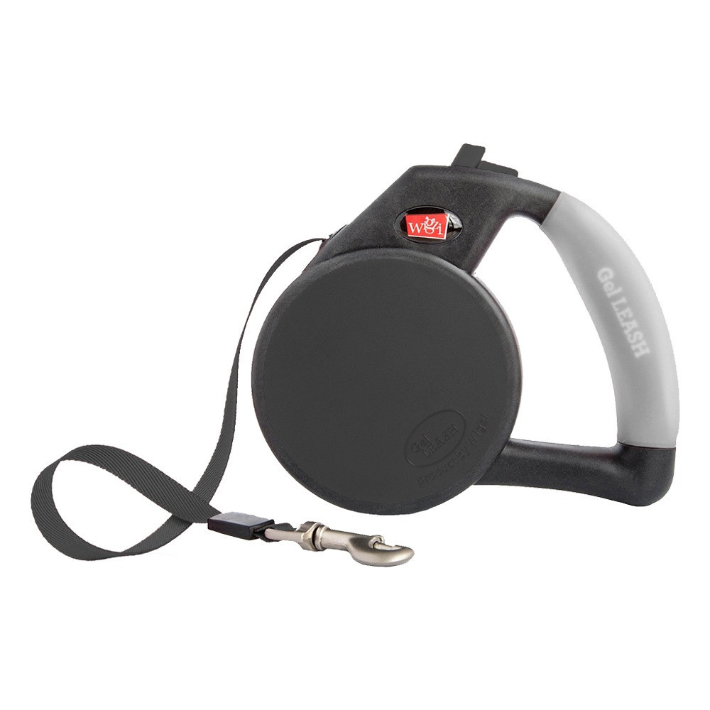 Wigzi Retractable Tape Gel Handle Leash For Dog, Black, Large (4.9 meter)