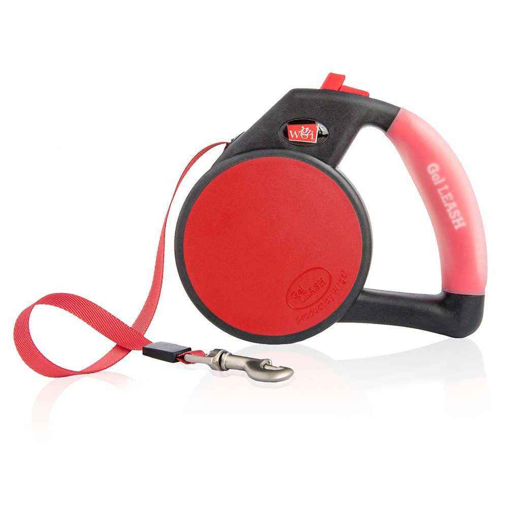 Wigzi Retractable Tape Gel Handle Leash, For Dog, Red, Large (4.9 meter)