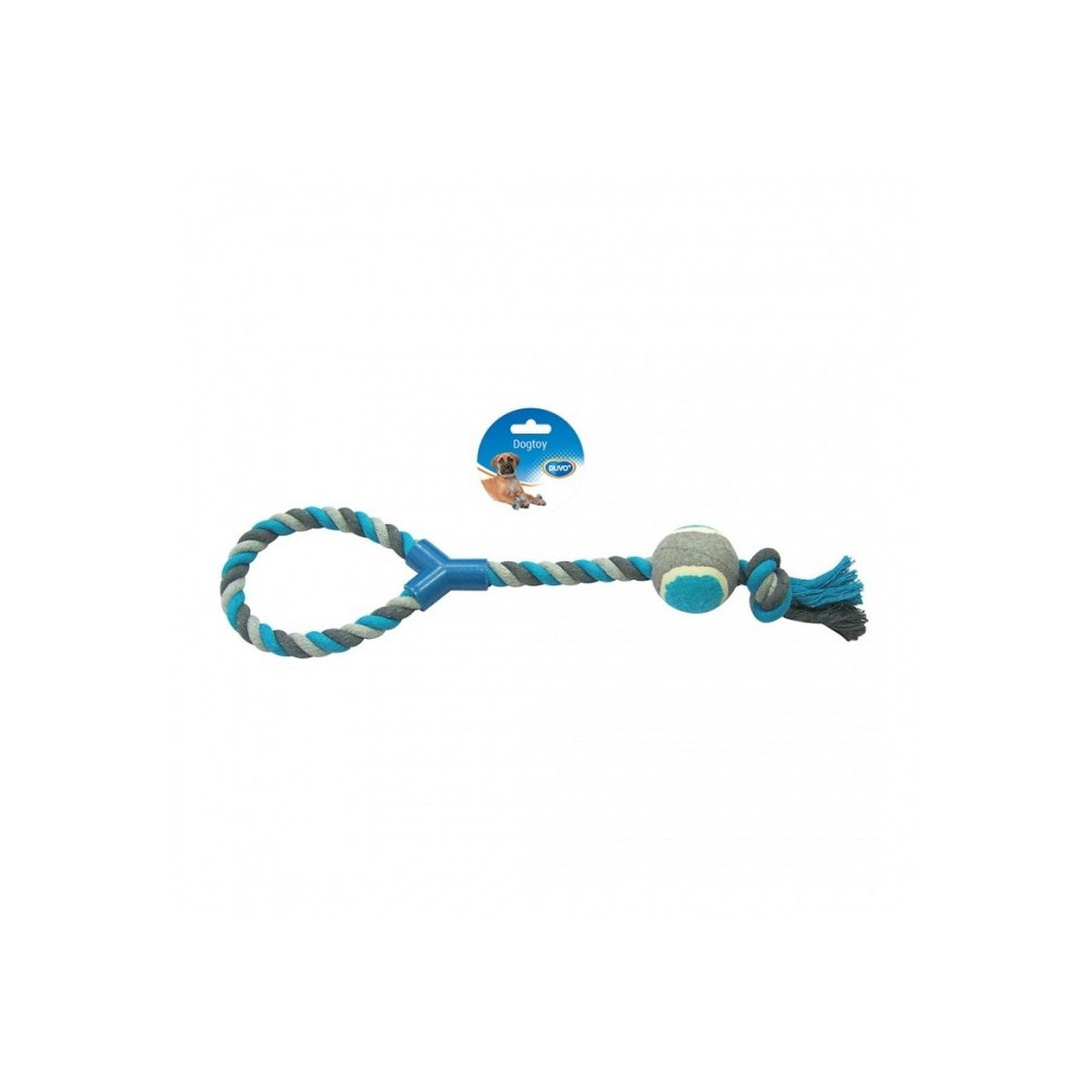 Duvo+ Tug Toy Knotted Cotton Loop With Tennis Ball, Grey/Blue
