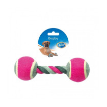 Duvo+ Tug Toy Knotted Cotton With 2 Tennis Balls, Grey/Pink
