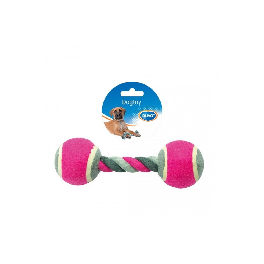 Duvo+ Tug Toy Knotted Cotton With 2 Tennis Balls, Grey/Pink