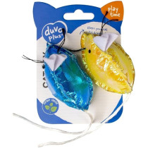 Duvo+ Blinky Mouse For Cats, Blue/Yellow, 2 Pieces, 16.5 x 5 x 4 cm