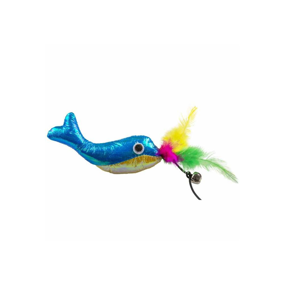 Duvo+ Blinky Whale With Elastic Toy For Cats, Blue, 16.5 x 7 x 2 cm