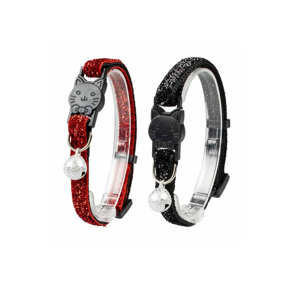 Duvo+ Cat Collar Glitter 2 Nylon, Red/Black, 20-30 cm