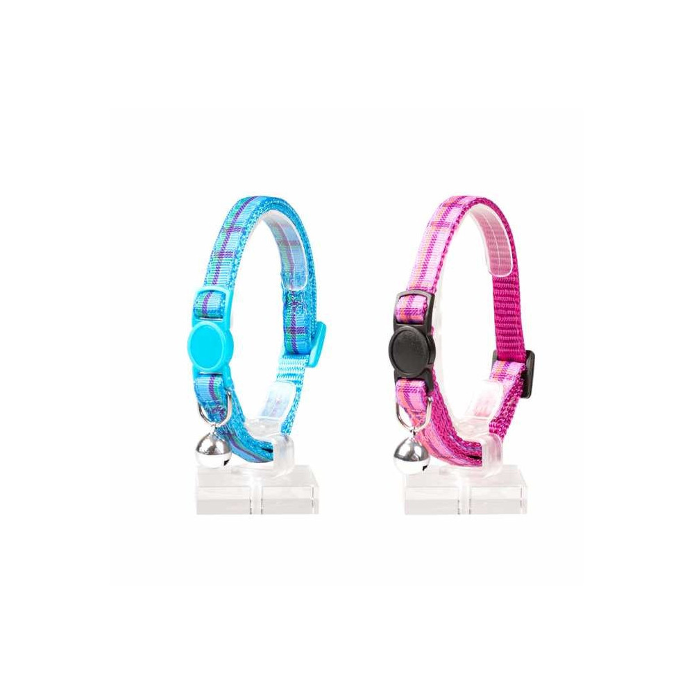 Duvo+ Cat Collar Tartan Nylon, Blue/Pink , 20-30 cm