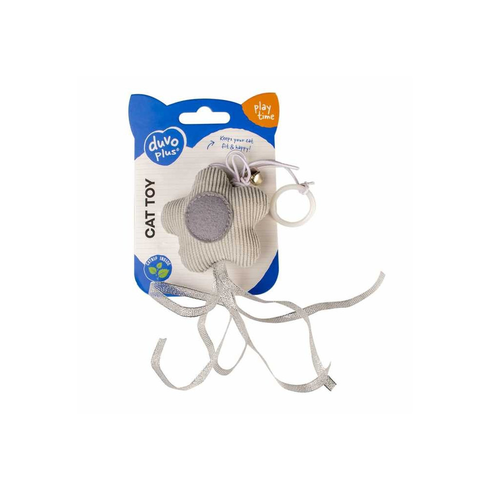 Duvo+ Cushy Star With Elastic And Bell Toy For Cats, Grey