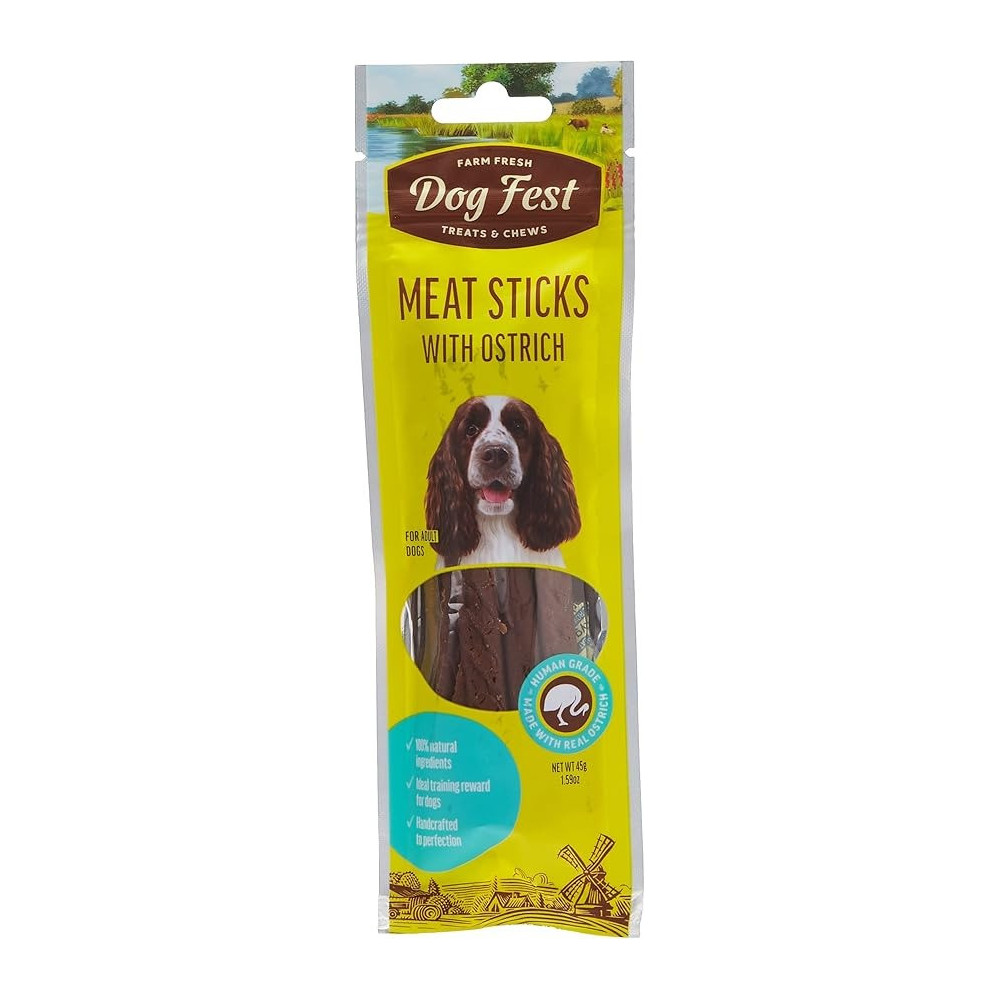 Dog Fest Meat Sticks With Ostrich For Adult Dogs, 45G