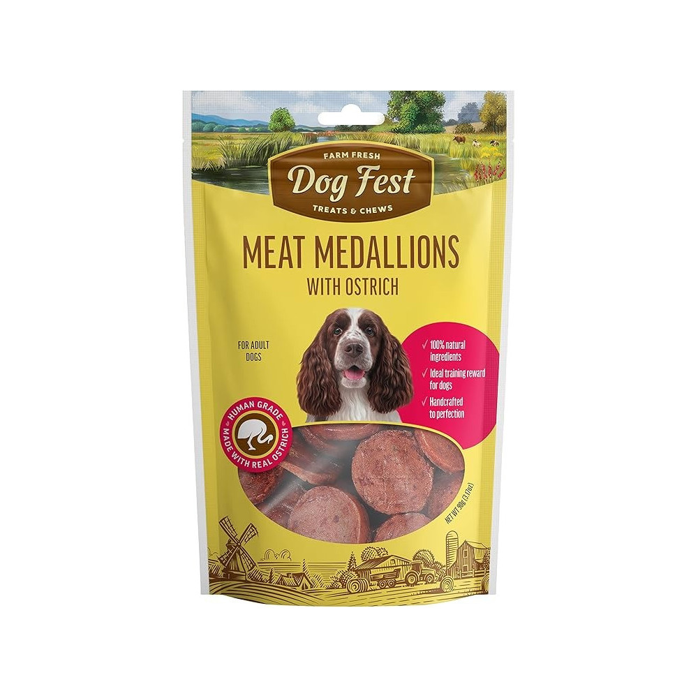 Dog Fest Medallions With Ostrich For Adult Dogs, 90G