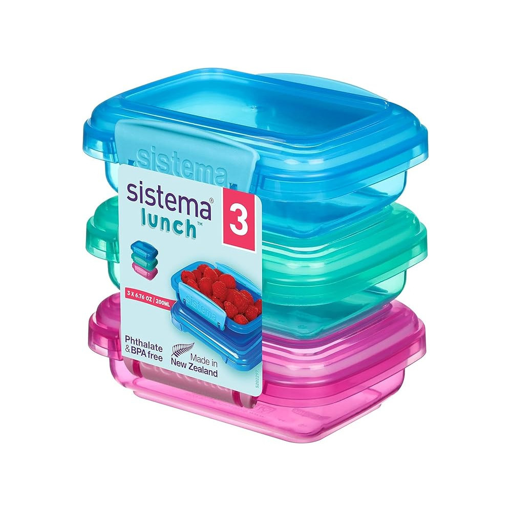 Sistema Lunch Food Storage Containers With Contrasting Clips 200ml, Pack Of 3